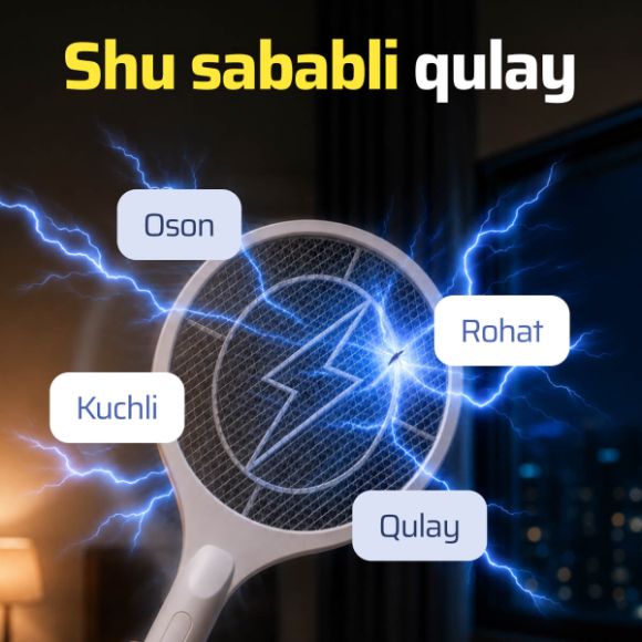 Elektr chivin o‘ldirgich raketka + batareya to‘plami 4