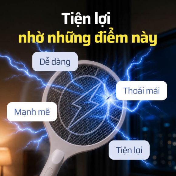 Vợt muỗi điện + bộ pin 4