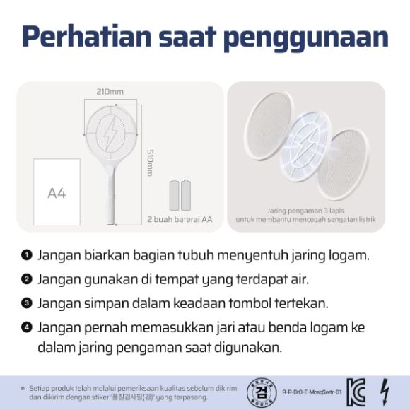 Raket nyamuk elektrik + set baterai 5