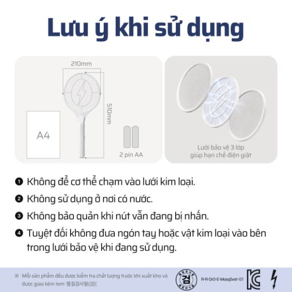 Vợt muỗi điện + bộ pin 5