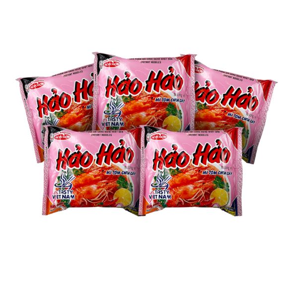 บะหมี่กึ่งสำเร็จรูป Hảo Hảo Pink Mi Tom รสกุ้ง 78 ก. Acecook 5 ห่อ, 1 แพ็ก 1