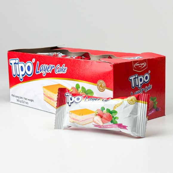 Bánh bông lan Tipo hương Dâu 360g, 1 hộp 20 cái 1