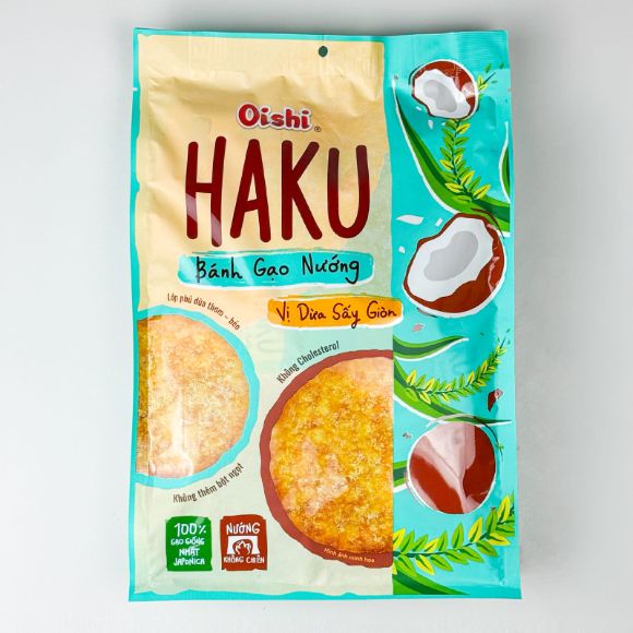 Bánh gạo nướng Oishi Haku vị Dừa sấy giòn 138g, 1 gói 1