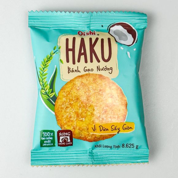 Bánh gạo nướng Oishi Haku vị Dừa sấy giòn 138g, 1 gói 3