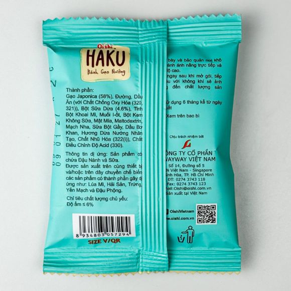 Bánh gạo nướng Oishi Haku vị Dừa sấy giòn 138g, 1 gói 4