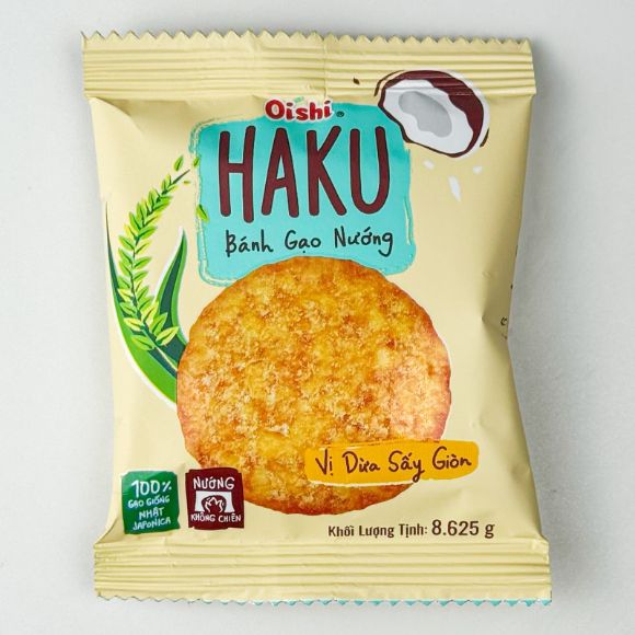 Bánh gạo nướng Oishi Haku vị Dừa sấy giòn 138g, 1 gói 5