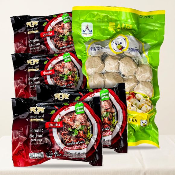 Miến Song Long vị Thuyền Thái (đỏ) 4 gói + Thịt heo viên đông lạnh Thái Lan 320g 1