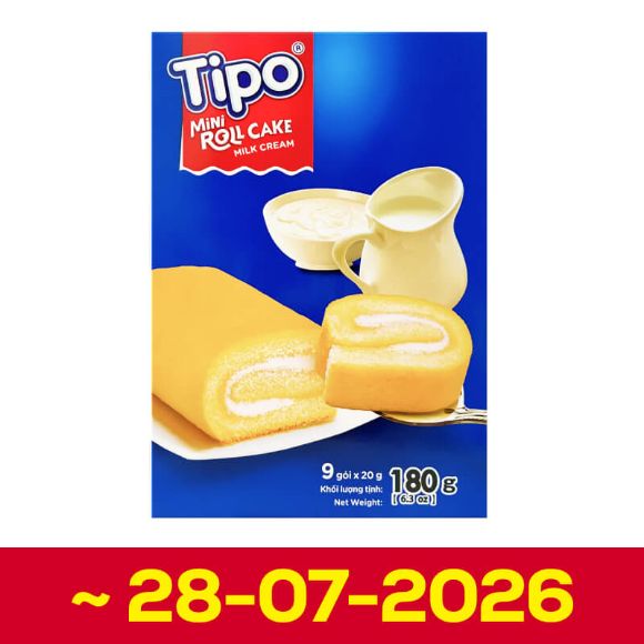 Bánh bông lan cuộn Tipo Kem sữa 180g, 1 hộp 9 cái (hạn sử dụng 28-07-2026) 1