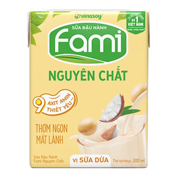 Sữa đậu nành Fami nguyên chất vị Dừa 200ml, 1 lốc 6 hộp 2