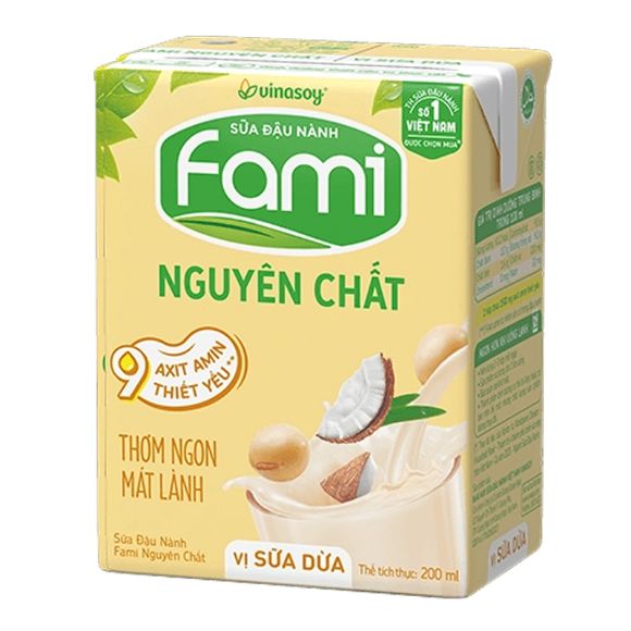 Sữa đậu nành Fami nguyên chất vị Dừa 200ml, 1 lốc 6 hộp 3