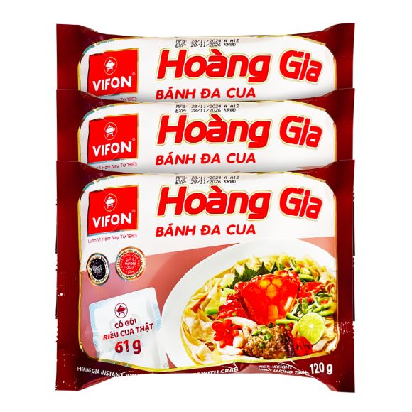 Bánh đa cua Hoàng Gia 120g, 1 set 3 gói 1