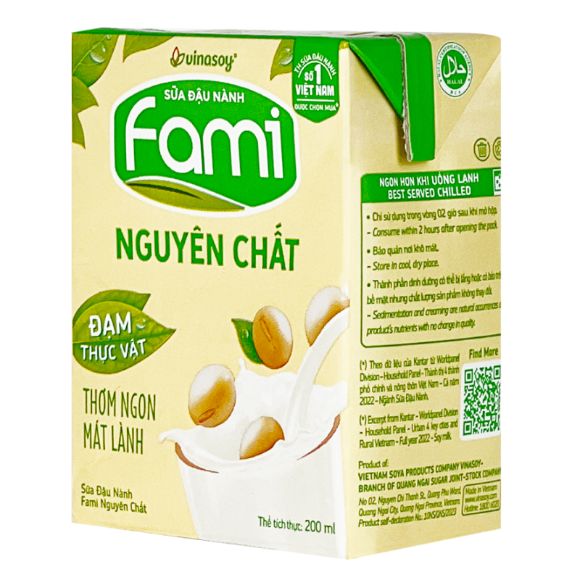 Sữa đậu nành Fami nguyên chất 200ml, 1 lốc 6 hộp 3